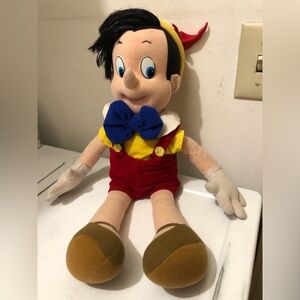 Vintage Disney Mattel Pinocchio stuffed toy 18 inch  Red Outfit and Blue Bow